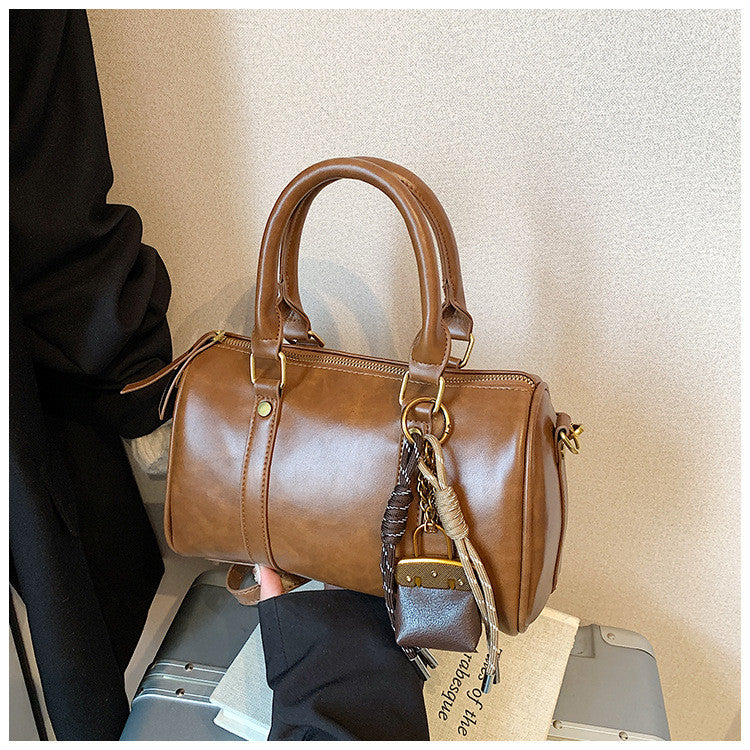 Ielgy Retro Fashion Texture Trendy Korean Style All-Match Cross-Body Boston Portable Pillow Bag