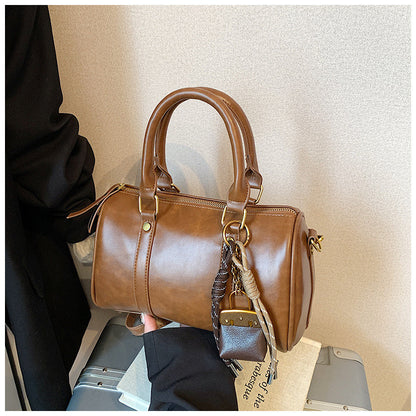 Ielgy Retro Fashion Texture Trendy Korean Style All-Match Cross-Body Boston Portable Pillow Bag