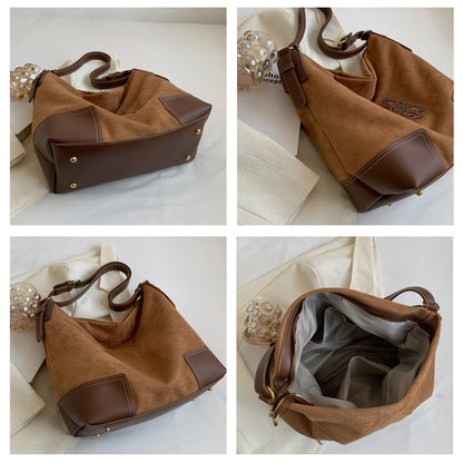 Ielgy Large Capacity Commuter Tote Bag Fashion Autumn Winter Suede One-Shoulder Shopping Bag