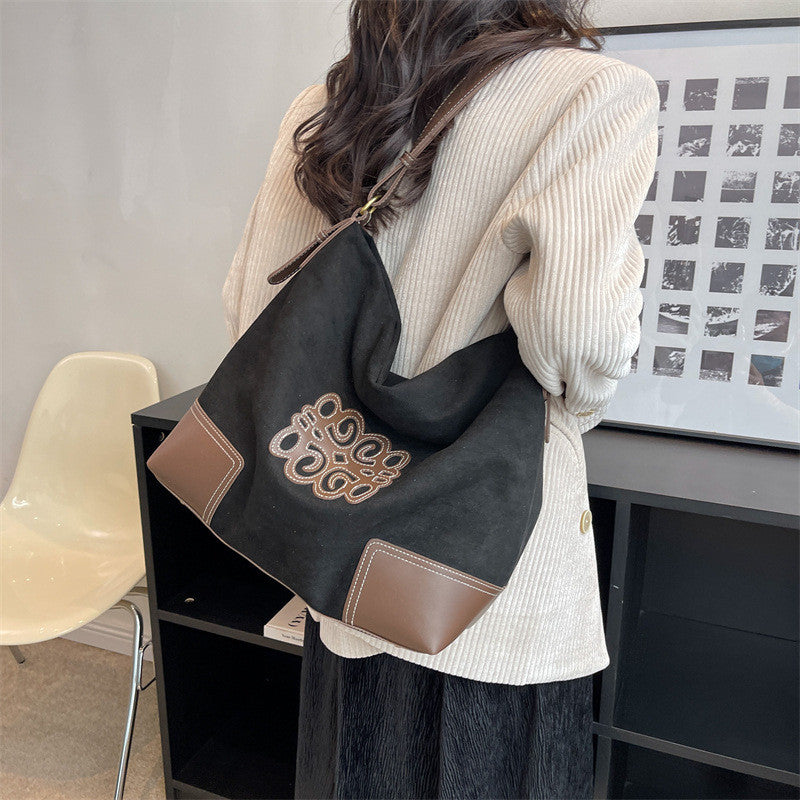 Ielgy Large Capacity Commuter Tote Bag Fashion Autumn Winter Suede One-Shoulder Shopping Bag
