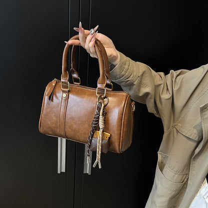 Ielgy Retro Fashion Texture Trendy Korean Style All-Match Cross-Body Boston Portable Pillow Bag