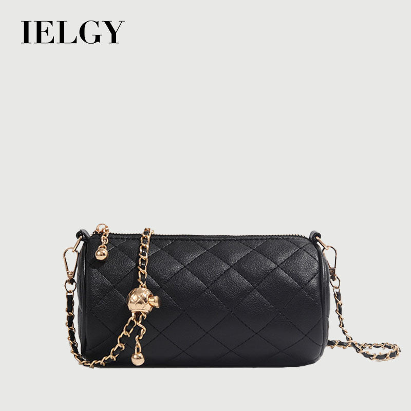 Ielgy Ladies Golden Ball Diamond Chain Pillow Bag All-Match One-Shoulder Cross-Body Cylinder Bag
