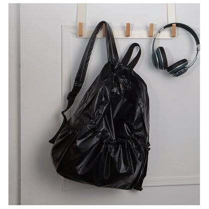 Ielgy Korean Version Drawstring Pleated Silver Backpack Ladies Lightweight Casual Large Capacity Backpack