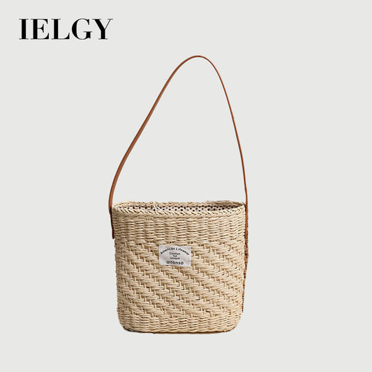 Ielgy All-Match Square Shoulder Straw Bag Ladies Simple Underarm Woven Bag Vacation Style Beach Bag