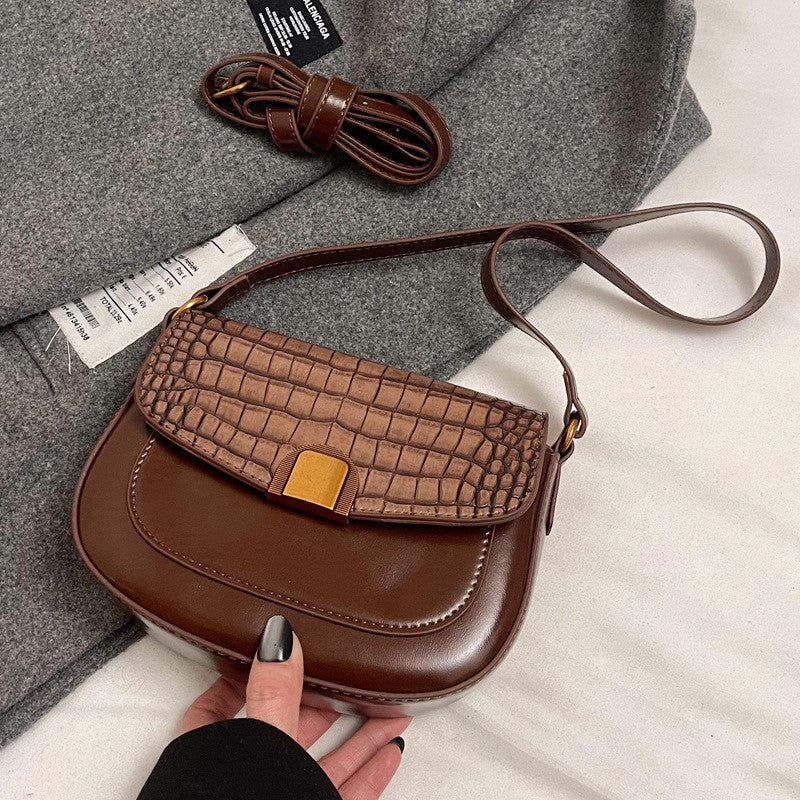 Ielgy French Niche Saddle Bag Autumn Winter One-Shoulder High-End Retro All-Match Fashion Cross-Body Bag