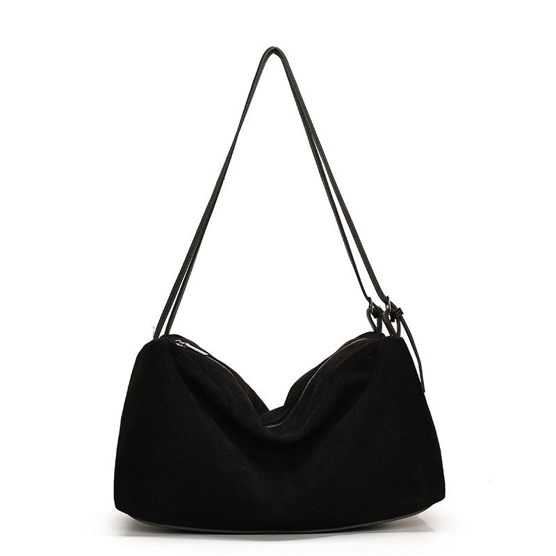 Ielgy Retro Matte Suede Tote Bag Large Capacity Commuter Armpit Order Shoulder Bag
