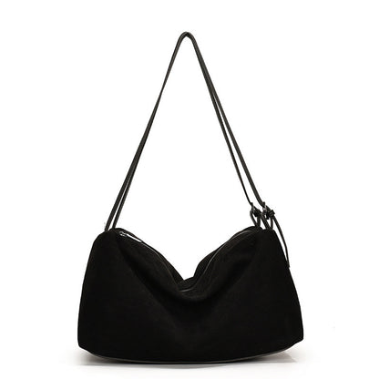 Ielgy Retro Matte Suede Tote Bag Large Capacity Commuter Armpit Order Shoulder Bag