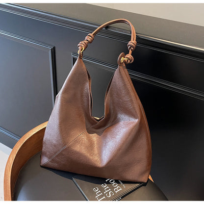 Ielgy Retro Large-Capacity Shoulder Tote Bag High-End Fashion Casual Commuter Messenger Bag