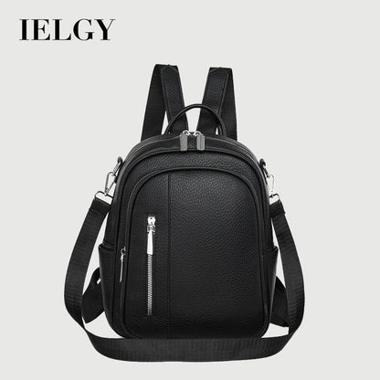 Ielgy Ladies Backpack Korean Version Soft Leather All-Match Simple Backpack Candy Color Cute Small Bag Travel Backpack
