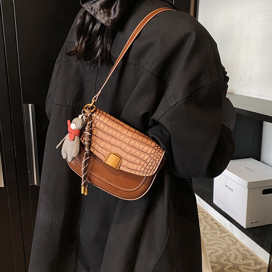 Ielgy French Niche Saddle Bag Autumn Winter One-Shoulder High-End Retro All-Match Fashion Cross-Body Bag