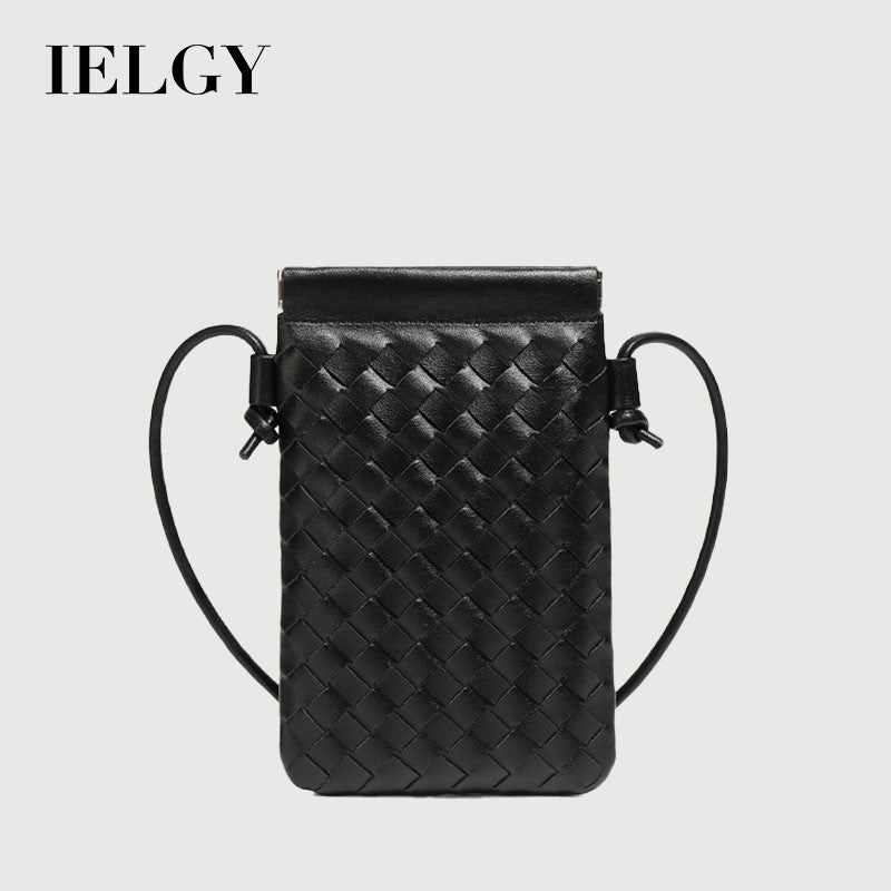 Ielgy Fashion Mini Mobile Phone Bag Hand-Woven Bag Simple Trendy All-Match Retro Small One-Shoulder Messenger Female Bag