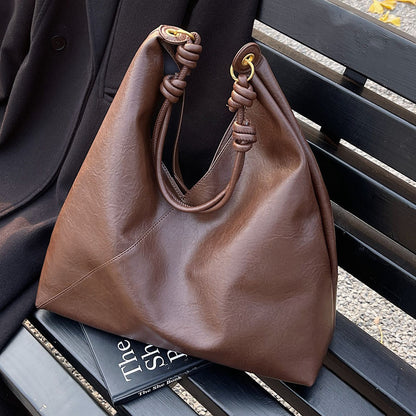 Ielgy Retro Large-Capacity Shoulder Tote Bag High-End Fashion Casual Commuter Messenger Bag