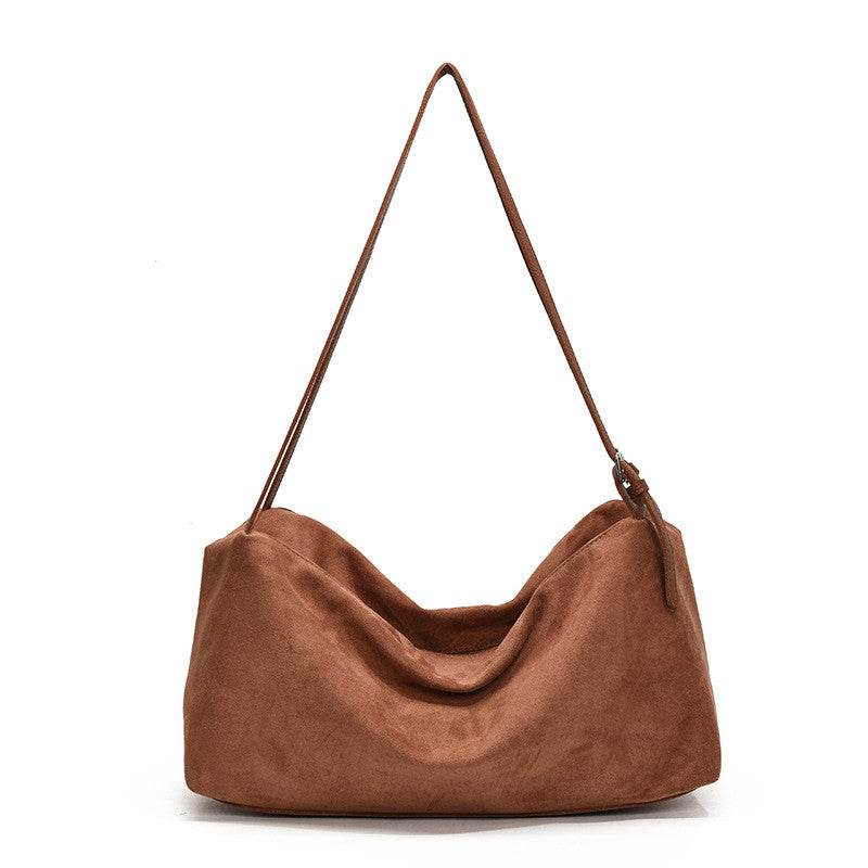 Ielgy Retro Matte Suede Tote Bag Large Capacity Commuter Armpit Order Shoulder Bag