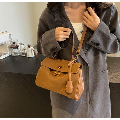 Ielgy Retro High-End Feeling Large-Capacity Shoulder Bag Autumn Winter Frosted Commuter Cross @