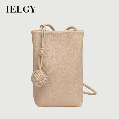 Ielgy Korean Version Summer All-Match Soft Leather Mobile Phone Bag Portable Shopping Small Shoulder Bag Retro Lychee Pattern Shoulder Crossbody