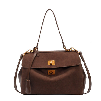 Ielgy Retro High-End Feeling Large-Capacity Shoulder Bag Autumn Winter Frosted Commuter Cross @