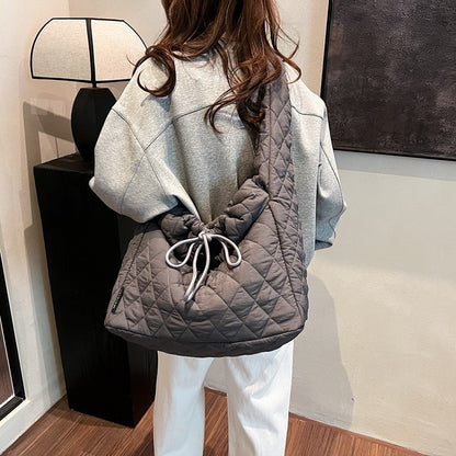 Ielgy Autumn Winter Large-Capacity Commuter Niche Cross-Body Tote Bag Ladies Canvas One-Shoulder Cotton