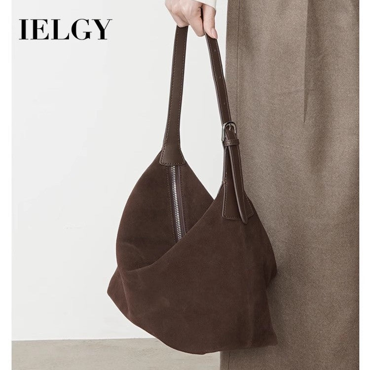Ielgy Portable Suede Frosted Tote Bag Autumn Winter High-End Retro One-Shoulder Armpit Dumpling Bag