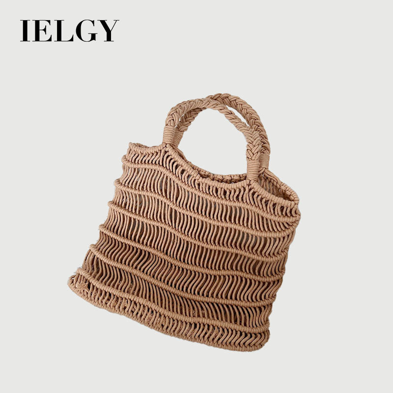 Ielgy Korean Version Retro Hollow One-Shoulder Cotton Thread Woven Bag Lazy Style Portable Straw Seaside Vacation Beach Bag