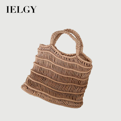 Ielgy Korean Version Retro Hollow One-Shoulder Cotton Thread Woven Bag Lazy Style Portable Straw Seaside Vacation Beach Bag