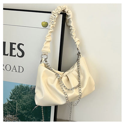 IELGY Folded Cloud Small Bag Leisure Soft Face Handbag Round Crossbody White/Yellow 2 Colors Available Soft Leather Spot Handbag/Crossbody Bag